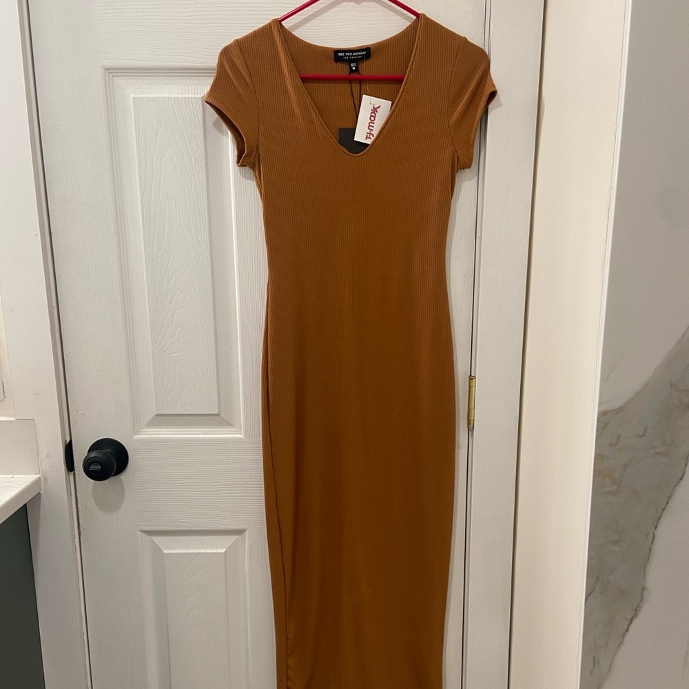 See you Monday ribbed midi dress